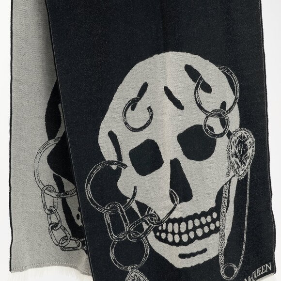 Alexander McQueen Black Wool Skull-Motif Scarf - Picture 3 of 7